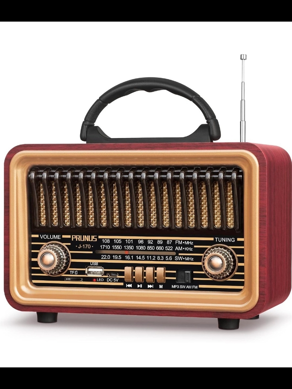Retro Portable AM/FM Radio - Burgundy Wood Finish